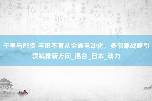 千里马配资 丰田不盲从全面电动化，多能源战略引领减排新方向_混合_日本_动力
